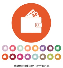 The wallet icon. Purse symbol. Flat Vector illustration. Button Set
