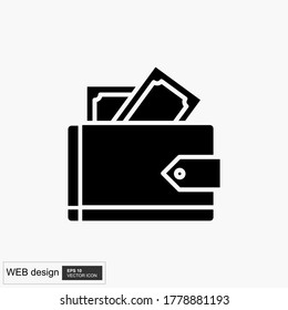 Wallet icon, purse. Vector wallet isolated on background. Illustration wallet, purse for mobile apps. Pictogram purse for web page design. Minimalist style icon wallet. Business concept.