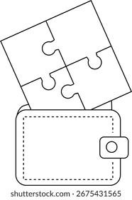 wallet icon and puzzle icon with white background.with black lines