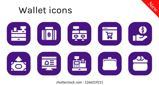 wallet icon set. 10 filled wallet icons. Simple modern icons about  - Cash register, Bitcoin, Online shop, Money, Purse