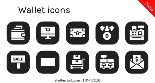 wallet icon set. 10 filled wallet icons.  Simple modern icons about  - Wallet, Online shop, Money, Bitcoin, Cash register, Sale, Trolley