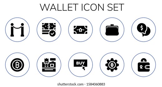 wallet icon set. 10 filled wallet icons.  Collection Of - Line, Bitcoin, Money, Cash register, Buy, Purse, Wallet icons