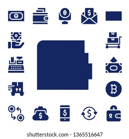 wallet icon set. 17 filled wallet icons.  Simple modern icons about  - Money, Cash register, Wallet, Trolley, Bitcoin, Currency, Purse, Online shop, Currency exchange, Sale
