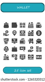  wallet icon set. 25 filled wallet icons. Simple modern icons about  - Purse, Wallet, Money, Cash register, Payment, Bank, Bitcoin, Online shop, Trolley, Buy, Sale