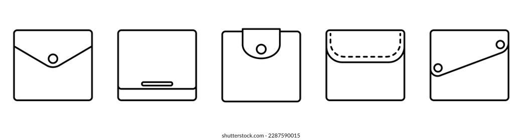 Wallet icon. Set of black linear icons of wallets on white background. Wallets logo design. Vector illustration