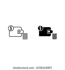 Wallet icon set. Black and linear. Vector EPS 10.on white background