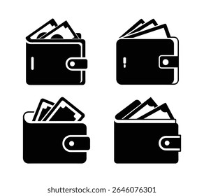Wallet Icon Set Black Money Holder Silhouette Vector Collection for Finance and Banking Design