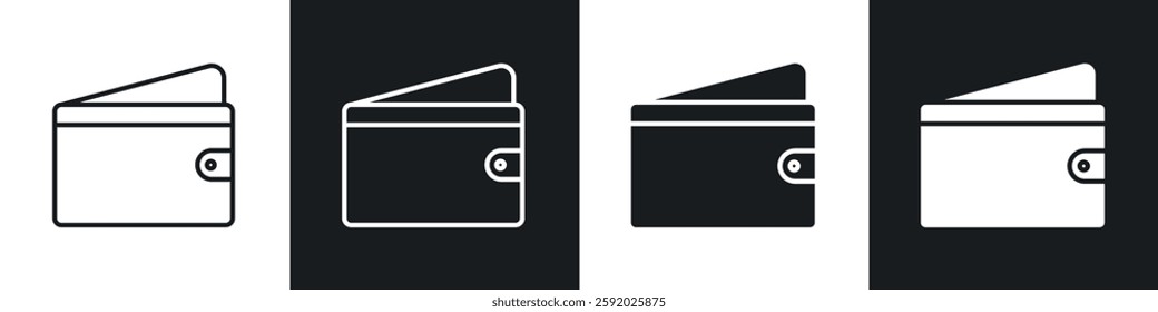 Wallet icon set black and white colors. Graphic Vector icons pack