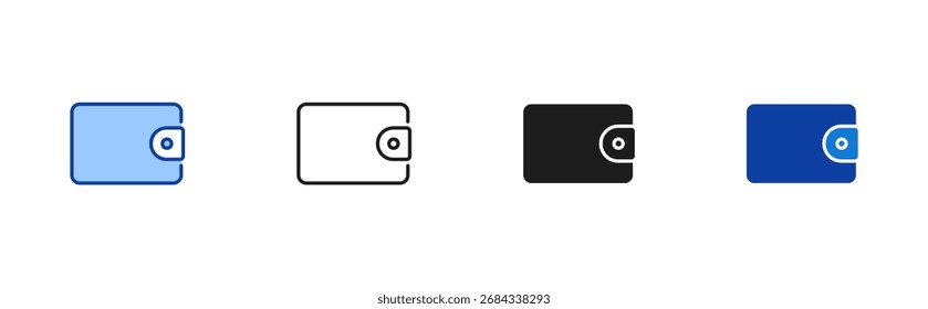 Conjunto de iconos de billetera que contiene iconos vectoriales de línea, azul y estilo de glifo