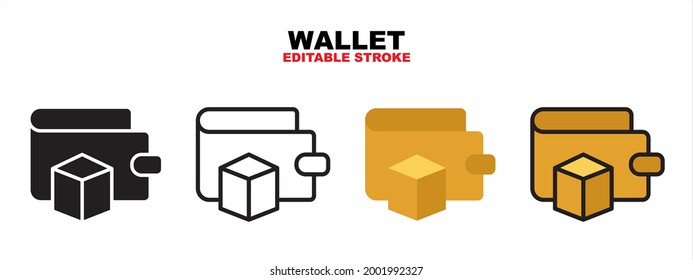 Wallet icon set with different styles. Icons designed in filled, outline, flat, glyph and line colored. Editable stroke and pixel perfect. Can be used for web, mobile, ui and more.