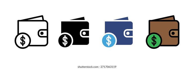 Conjunto de ícones da Carteira. Carteira com símbolo de dólar. ilustração vetorial 