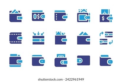 Wallet icon set. Duotone color. Vector illustration. Containing wallet, cash, no money, purse, business, income, exchange.