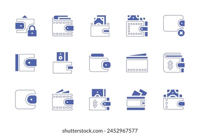 Wallet icon set. Duotone style line stroke and bold. Vector illustration. Containing billfold, wallet, no money, purse.