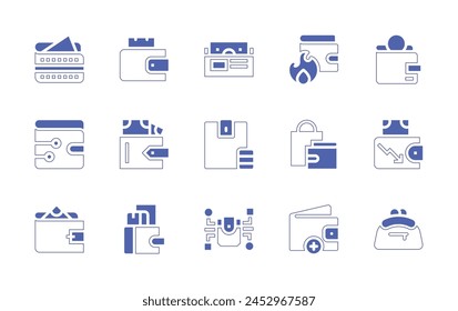 Wallet icon set. Duotone style line stroke and bold. Vector illustration. Containing wallet, digital wallet, loss, purse, top up, shopping bag.