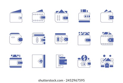 Wallet icon set. Duotone style line stroke and bold. Vector illustration. Containing wallet, wallet black symbol, online payment, money, no money, banknote.