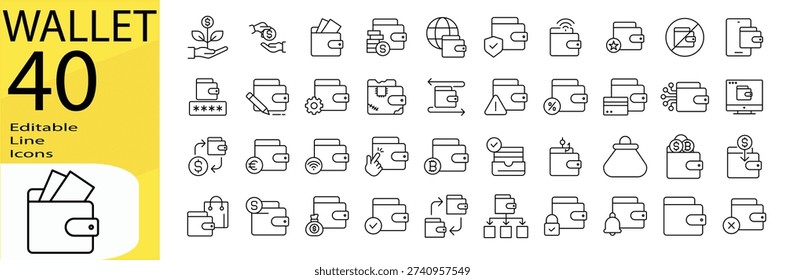 Wallet icon set. Editable stroke.