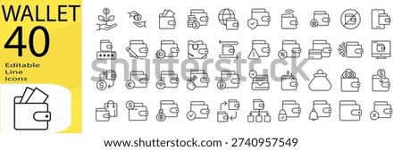 Wallet icon set. Editable stroke.