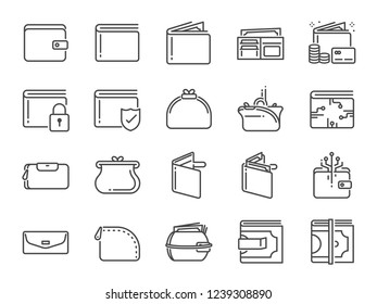 Wallet icon set. Included the icons as purse, money, bag, finance, e-wallet and more.