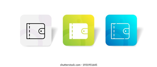 wallet icon set in line, solid, glyph, 3d gradient style