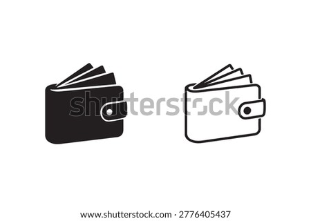 Wallet Icon Set, Money Wallet Payment Finance Cash Card Holder Solid and Outline Icons