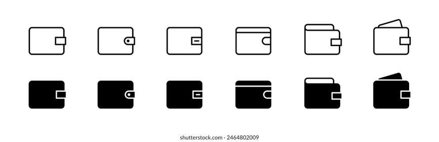 Wallet icon set. Money purse set. Line and glyph wallet symbol.