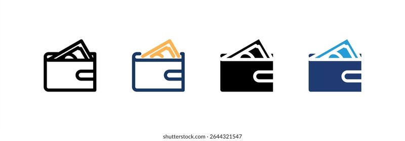 Ícone da Wallet definir várias coleções de estilos. Ilustração vetorial.