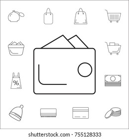 Wallet icon. Set of Shopping element. Premium quality graphic design. Signs, outline symbols collection, simple thin line icon for websites, web design, mobile app, info graphics on white background