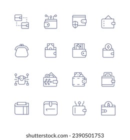 Wallet icon set. Thin line icon. Editable stroke. Containing exchange, purse, wallet, digital wallet, bitcoin wallet.