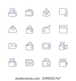 Wallet icon set. Thin line icon. Editable stroke. Containing purse, wallet, no money, wallet passes app, digital wallet, ewallet.