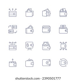 Wallet icon set. Thin line icon. Editable stroke. Containing expenses, exchange, digital wallet, wallet, online wallet, transaction.