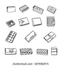 Symbol für die digitale Brieftasche eingestellt. Vektorgrafik