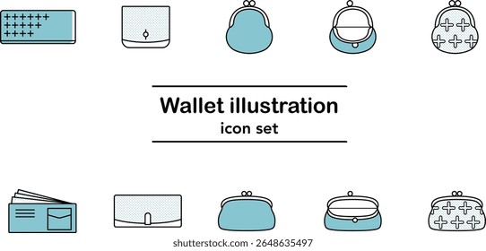 Ícone da carteira definir ilustração vetorial - coleção de arte de linha simples de bolsas, estojos de moedas e titulares de cartão