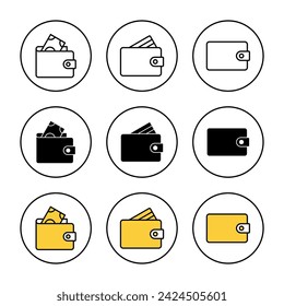 Conjunto de iconos de la cartera vector. símbolo y signo de la cartera