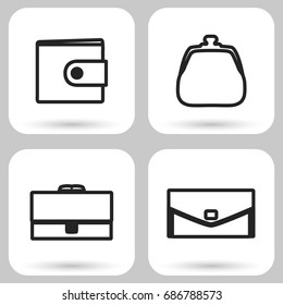 Wallet icon. Set of wallets icons in line design style