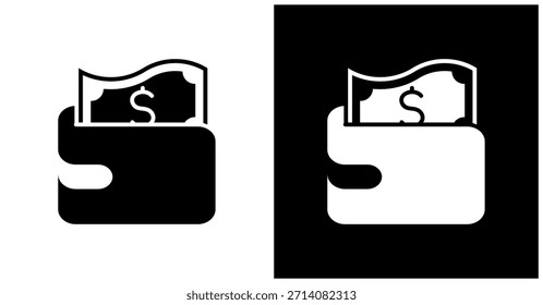 Ícone Da Carteira Definido Em Plano De Fundo Branco E Preto