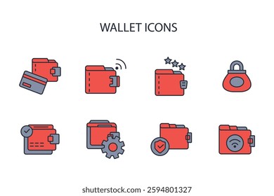Wallet icon set.vector.Editable stroke.linear style sign for use web design,logo.Symbol illustration.