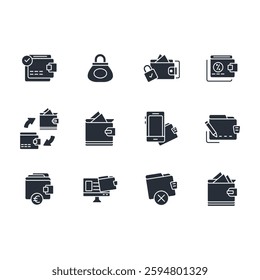 Wallet icon set.vector.Editable stroke.linear style sign for use web design,logo.Symbol illustration.