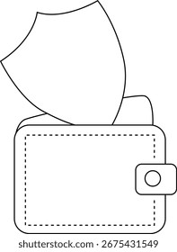 wallet icon and shield icon with white background.with black lines