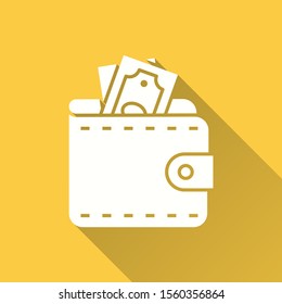 Wallet icon. Simple illustration with long shadow isolated for graphic and web design.