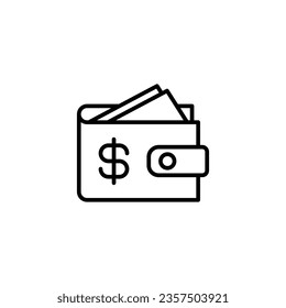 Wallet icon. Simple outline style. Affordable, investment, money, cash, dollar, bill, payment, business, finance concept. Thin line symbol. Vector isolated on white background. SVG. svg