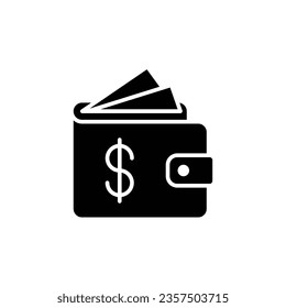 Wallet icon. Simple solid style. Affordable, investment, money, cash, dollar, bill, payment, business, finance concept. Black silhouette, glyph symbol. Vector isolated on white background. SVG. svg