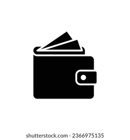 Wallet icon. Simple solid style. Affordable, investment, money, cash, dollar, bill, payment, business, finance concept. Black silhouette, glyph symbol. Vector isolated on white background. EPS.