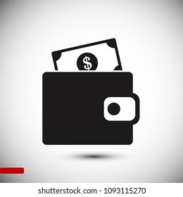 wallet icon, stock vector illustration flat design style