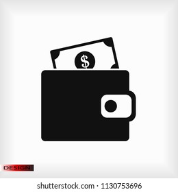 wallet icon, stock vector illustration flat design style