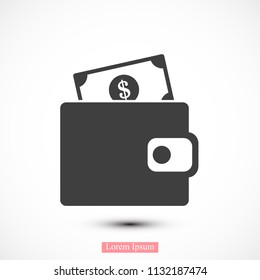wallet icon, stock vector illustration flat design style