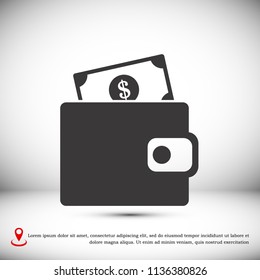 wallet icon, stock vector illustration flat design style