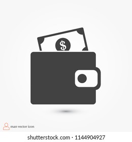wallet icon, stock vector illustration flat design style