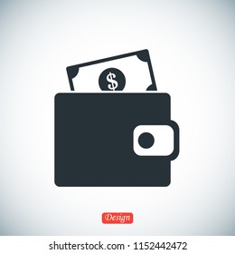 wallet icon, stock vector illustration flat design style