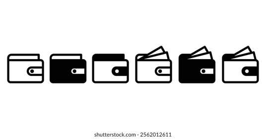 wallet icon symbol sign vector design black white color outline and black filled illustration collection sets isolated