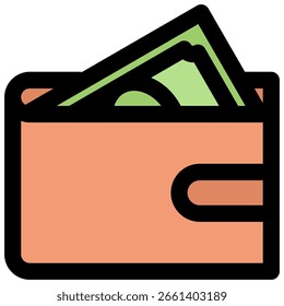 Símbolo de icono de billetera. Ilustración vectorial.